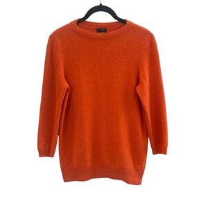 Talbots Orange Pure Cashmere Crewneck Sweater Size Medium 3/4 sleeves Cozy